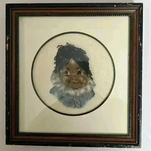 Framed Needlepoint | Vintage 50's indigenous baby  girl. - Picture 1 of 10